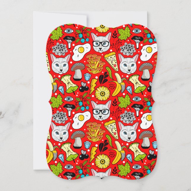 Cartão Gato e ovo em vermelho (Frente)