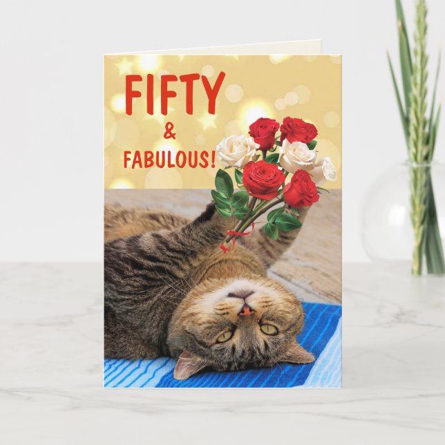 Cartão Gato e Rosas 50º Aniversário (Frente)