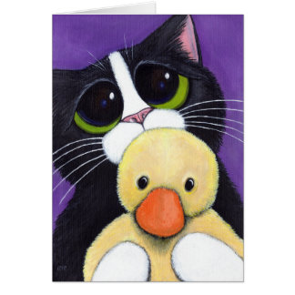 Cartão Gato e você Scared do smoking pintura do pato