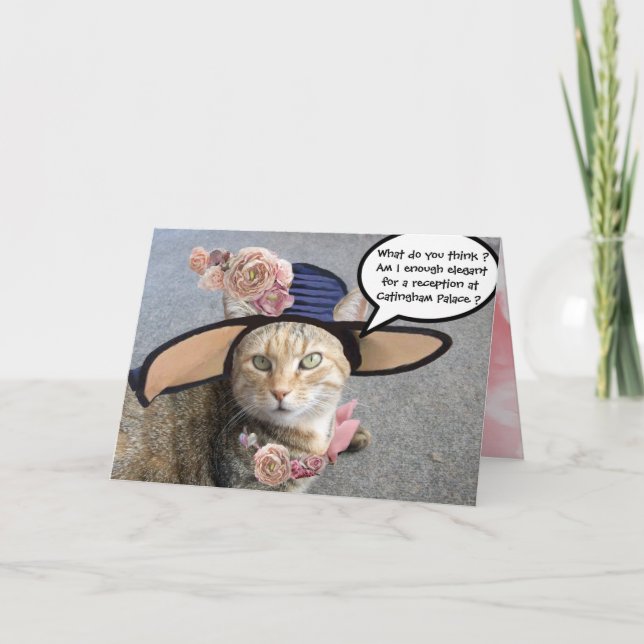 Cartão GATO ELEGANTE COM CHAPÉU DIVA, Dia de as mães ROSE (Frente)