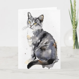 Cartão Gato em Aquarelas