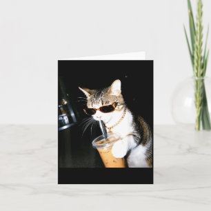 Cartão Gato Engraçado Bebendo Café Gelado Humor Meme Gati