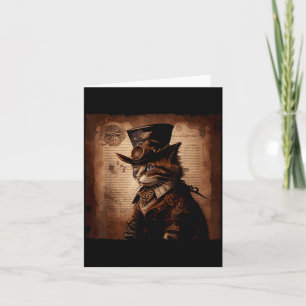 Cartão Gato Engraçado Caubói Steampunk