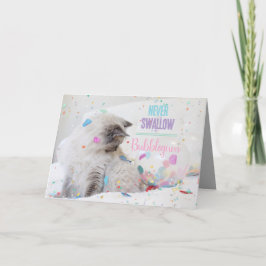 Cartão Gato Engraçado Com Bublegum Bubble Feliz Aniversár