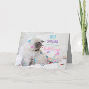 Cartão Gato Engraçado Com Bublegum Bubble Feliz Aniversár