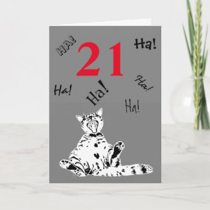 Cartão Gato Engraçado de aniversário de 21 anos para Home