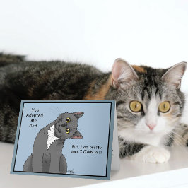 Cartão Gato Engraçado Dia dos Pais Gato Cinza Azul