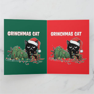 Cartão Gato engraçado do Grinchmas Natal do Gato Preto