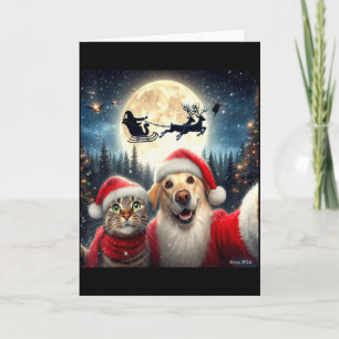 Cartão Gato Engraçado E Cachorro Selfie Com Papai Noel Na