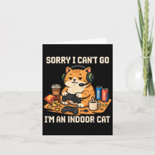 Cartão Gato Engraçado Jogador Introvertido Indoor Preguiç