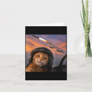 Cartão Gato Engraçado Piloto de Caça Selfie Esquadrão Mem