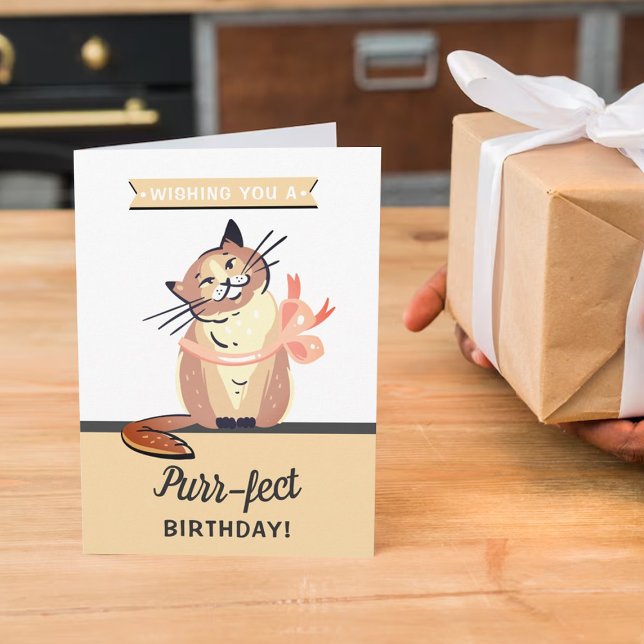 Cartão Gato Engraçado "Purr-fect" Qualquer Aniversário de (Criador carregado)