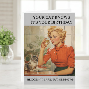 Cartão Gato Engraçado Sabe que é seu aniversário