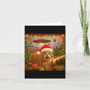 Cartão Gato Engraçado Selfie Com Luzes De Natal Alien Ufo