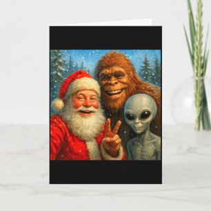 Cartão Gato Engraçado Selfie Com Papai Noel & Pé Gran