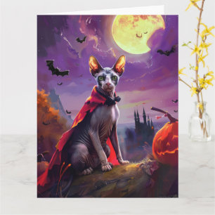 Cartão Gato Esfinge de Halloween Abóboras Vampiro Assusta