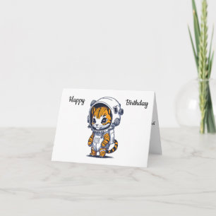 Cartão Gato Espacial de Desenho Animado Divertido Feliz A
