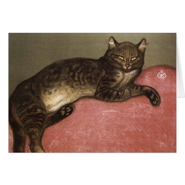 Cartão Gato estendido no Sofa - por Theophile Steinlen (Frente Horizontal)