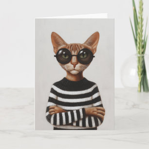 Cartão Gato Estiloso Com Óculos Redondos