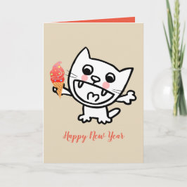 Cartão Gato Feliz Com Sorvete