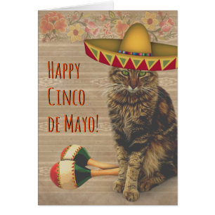 Cartão Gato feliz de Cinco de Mayo com chapéu mexicano