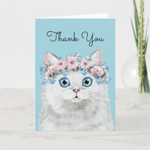 Cartão Gato Floral Branco Doce   Adicionar seu texto