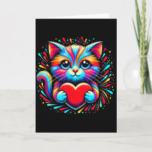 Cartão Gato Fofo Abraçando Coração de Valentino Kitty Amo