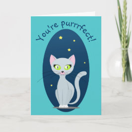 Cartão Gato Fofo céu noturno Cartoon texto Divertido cor 