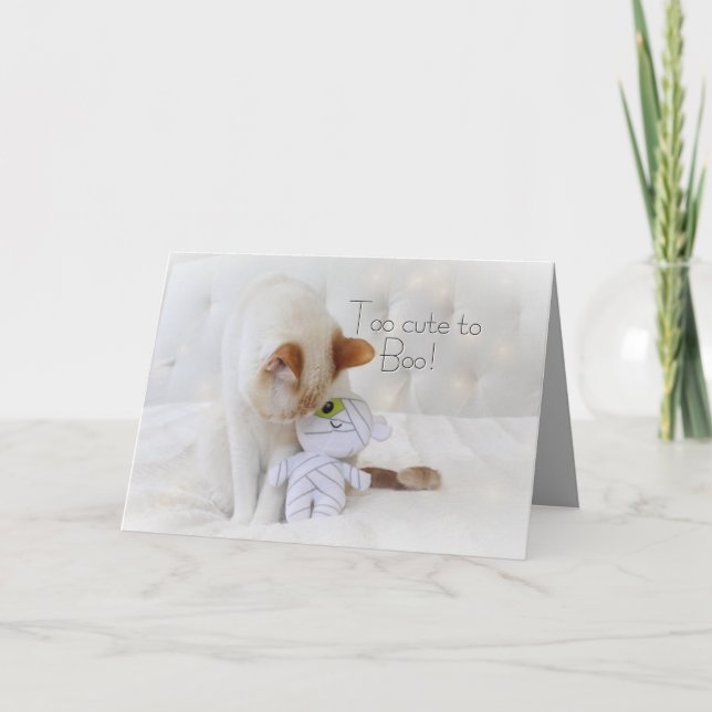 Cartão Gato Fofo Demais Para Boo! Halloween (Frente)