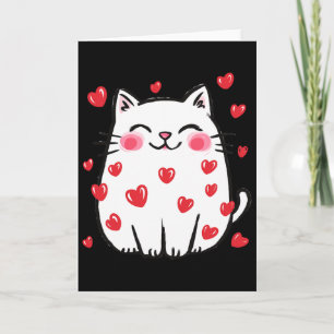 Cartão Gato fofo do Dia dos Namorados Corações Vermelhos
