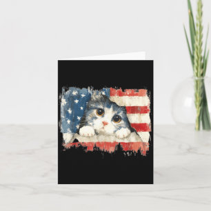 Cartão Gato Fofo_Filhotinho Bandeira Americana Distressed
