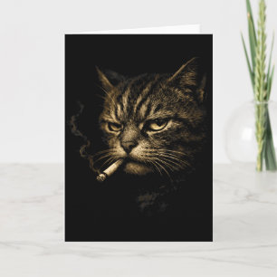 Cartão Gato Fumando Cigarro Esboço Retro Meme Divertido P