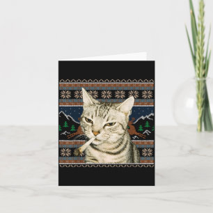 Cartão Gato Fumante Engraçado Meme Natal Suéter Feio Gato