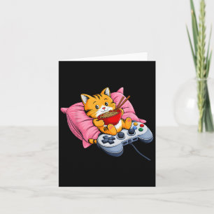 Cartão Gato Gamer Divertido Ramen Kawaii Jogos Mulheres J