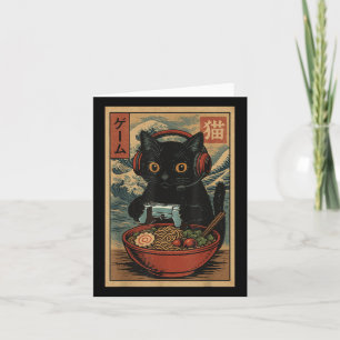 Cartão Gato Gamer Kawaii Fofo Ramen Retro Japonês Engraça