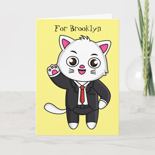 Cartão Gato gatinho bonito em desenho animado de terno (Frente)