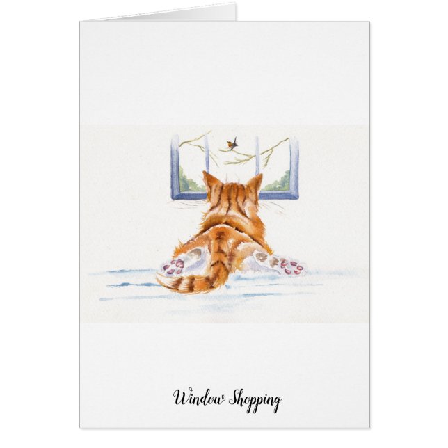 Cartão Gato/gatinho do gengibre: Compra da janela (Frente)
