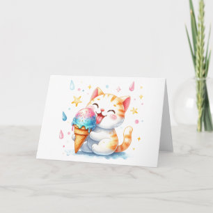 Cartão Gato Gato Giro com Vazio de Aquarela com Sorvete