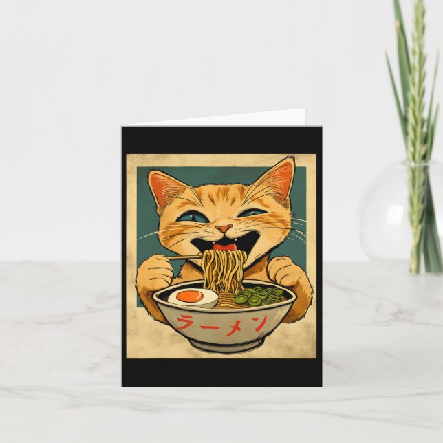 Cartão Gato Gengibre Engraçado Ramen Japonês Kawaii Anime (Frente)