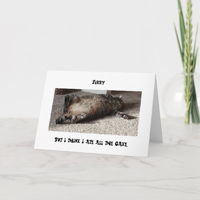 Cartão Gato gordo comeu o bolo de aniversário! (Frente)