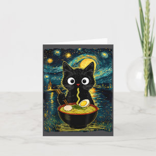 Cartão Gato Japonês Vintage Ramen Noite Estrelada Van Gog
