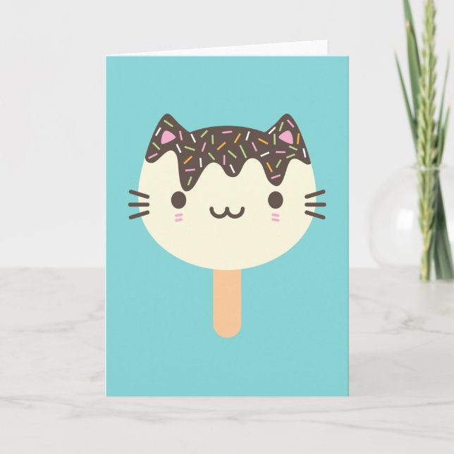 Cartão Gato Kawaii Popsicle (Frente)