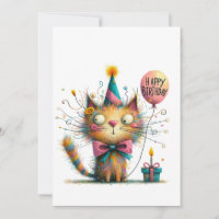 Gato Laranja Excêntrico com Chapéu de Festa e Bolo