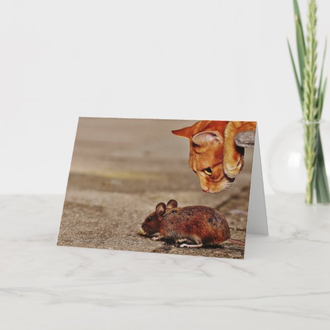 Cartão Gato Laranja Repleto com Saudação de Vazio do Rato (Frente)