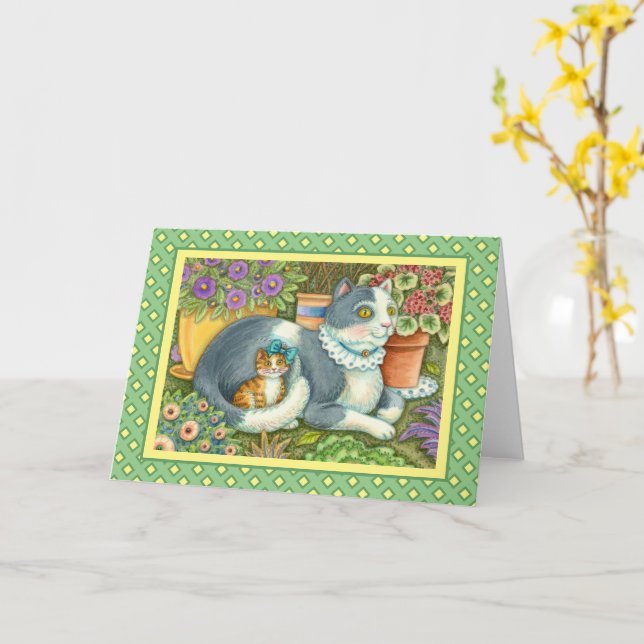 CARTÃO GATO-MÃE E COZINHA, FLORES, ARCOS E LAÇA (Flor Amarela)