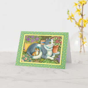 CARTÃO GATO-MÃE E COZINHA, FLORES, ARCOS E LAÇA