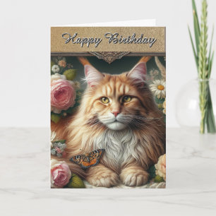 Cartão Gato Maine Coon Vintage Elegante