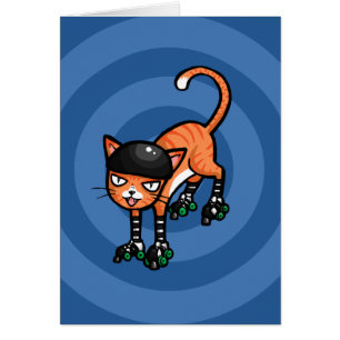 Cartão Gato malhado alaranjado em rollerskates