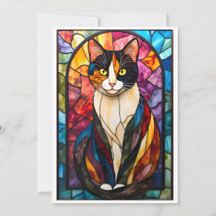 Cartão Gato Malhado Encantador no Estilo de Vidro Fosco