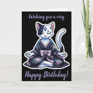 Cartão Gato Meditativo Místico em Negro Simoral